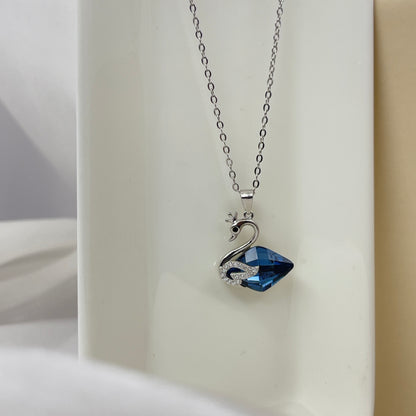 BREAUTTY 925 STERLING SILVER BLUE CRYSTAL SWAN PENDANT AND CHAIN | RHODIUM POLISHED