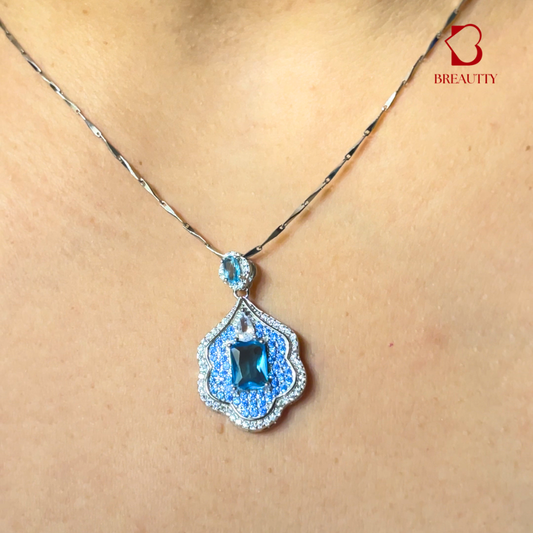 BREAUTTY 925 STERLING SILVER  BLUE QUEEN AURA NECKPIECE | BLUE CZ STONES | PERFECT CHRISTMAS GIFT