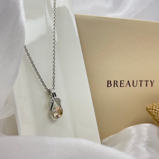 BREAUTTY 925 STERLING SILVER MORGANITE STONE HEALING PENDANT CHAIN