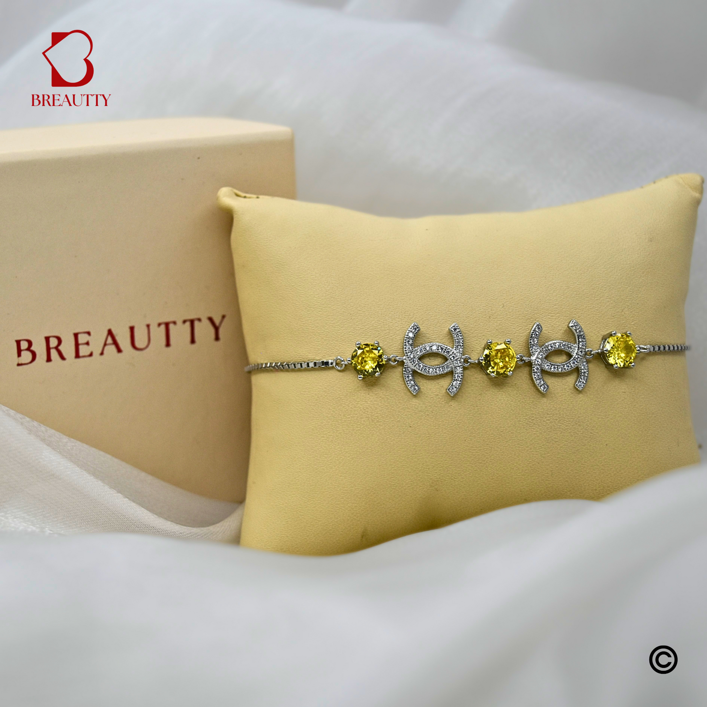 BREAUTTY 925 STERLING SILVER CHANEL YELLOW CITRINE STONE BRACELET | ADJUSTABLE