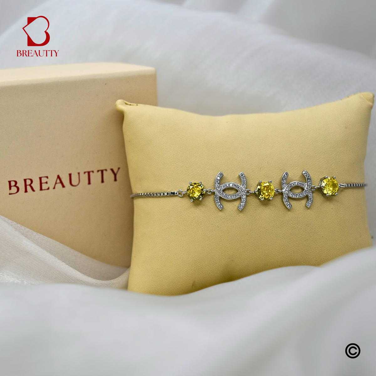 BREAUTTY 925 STERLING SILVER BRAND INSPIRED YELLOW CITRINE STONE BRACELET | ADJUSTABLE