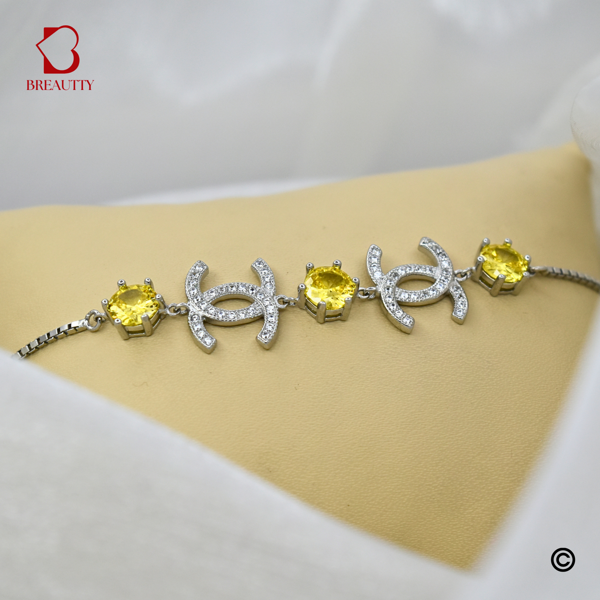 BREAUTTY 925 STERLING SILVER BRAND INSPIRED YELLOW CITRINE STONE BRACELET | ADJUSTABLE