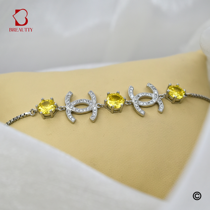 BREAUTTY 925 STERLING SILVER CHANEL YELLOW CITRINE STONE BRACELET | ADJUSTABLE