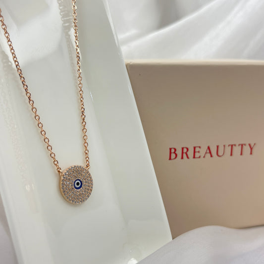 BREAUTTY 925 STERLING SILVER GREEK EVIL EYE NECKLACE IN DELICATE BOHO STYLE | ROSE GOLD PLATING
