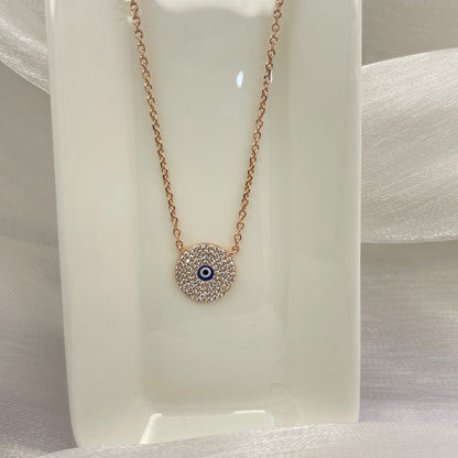 BREAUTTY 925 STERLING SILVER GREEK EVIL EYE NECKLACE IN DELICATE BOHO STYLE | ROSE GOLD PLATING