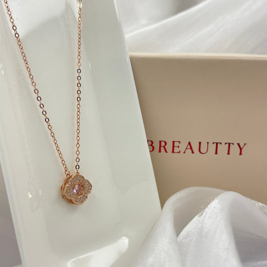 BREAUTTY 925 STERLING SILVER | PINK CLOVE STUD PENDANT CHAIN | ROSE GOLD PLATED