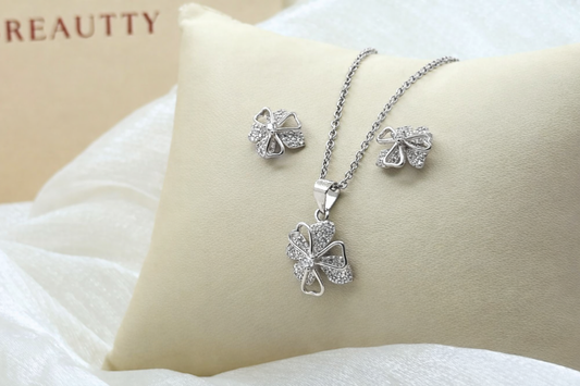 BREAUTTY  92.5 STERLING SILVER  FAN BLOOMING GRACE PENDANT SET |3D FAN