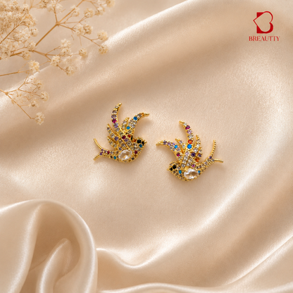 BREAUTTY MULTICOLOR BIRD CRYSTAL STUD EARRINGS FOR WOMEN