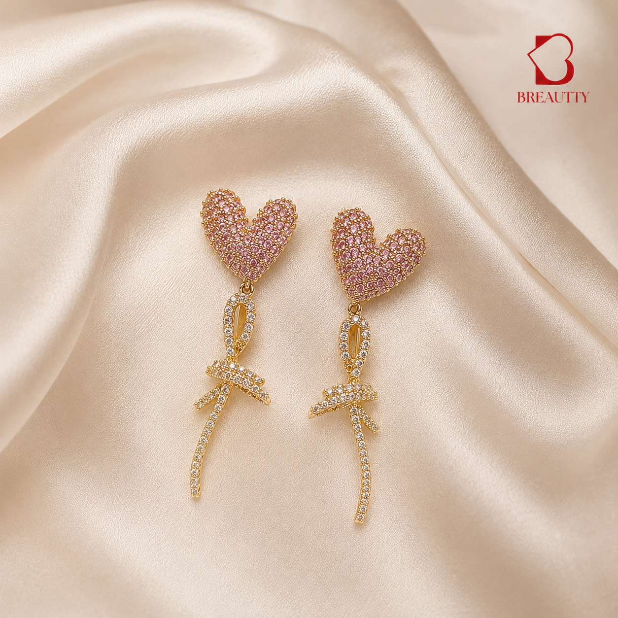 BREAUTTY PINK HEART BOW DROP EARRINGS FOR WOMEN