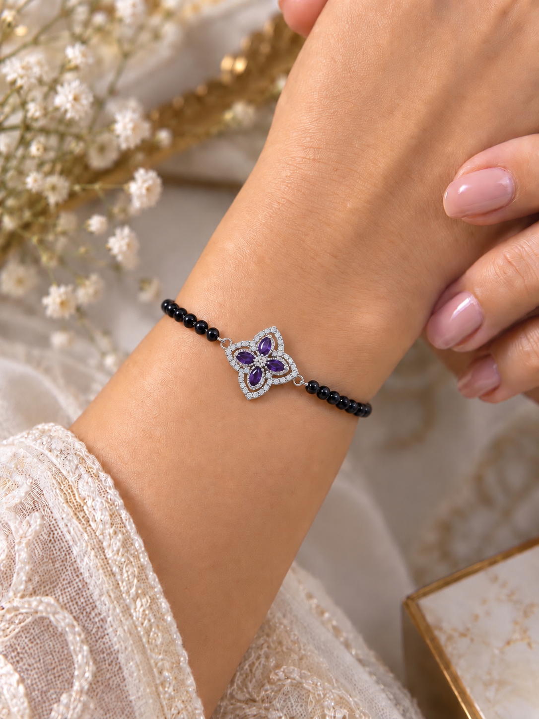 BREAUTTY ROYAL AMETHYST 92.5 STERLING SILVER HAND MANGALSUTRA
