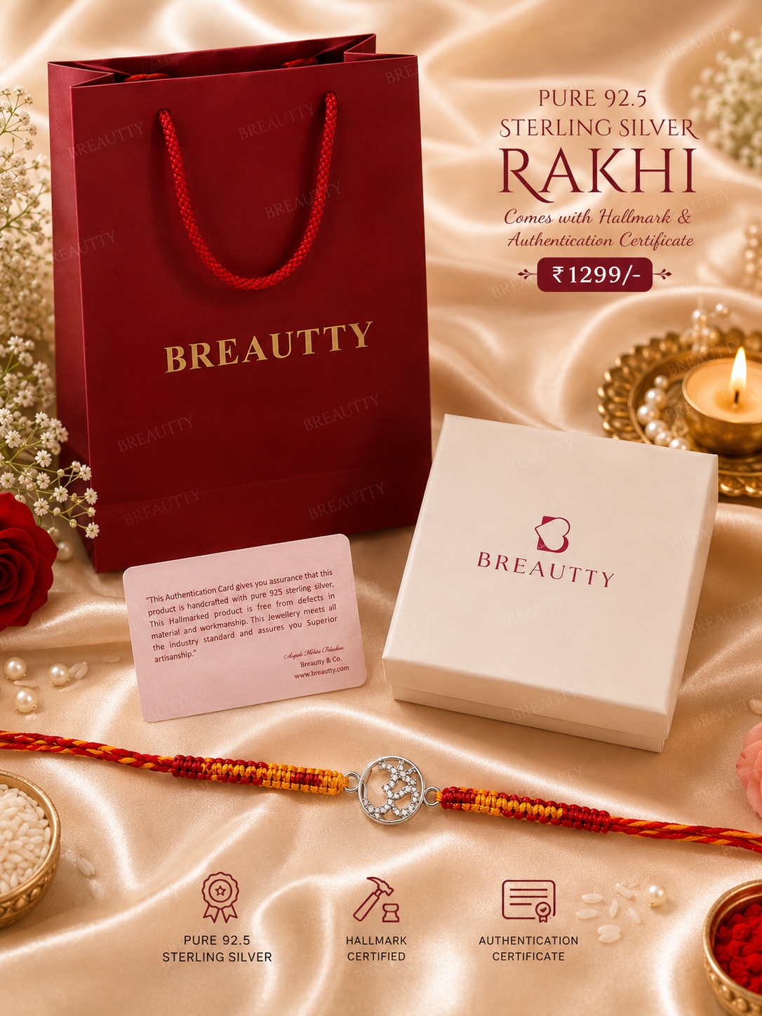 PURE 925 STERLING SILVER  HARI OM RAKHI  | WATERPROOF