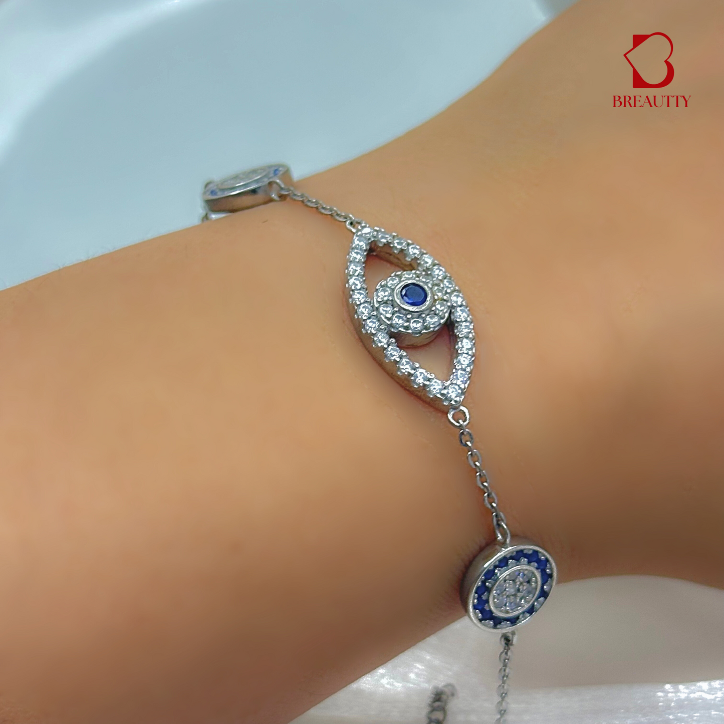 BREAUTTY EVIL EYE CHAKRA BRACELET IN 92.5 STERLING SILVER – PROTECTION & HEALING JEWELRY FOR GIFTING