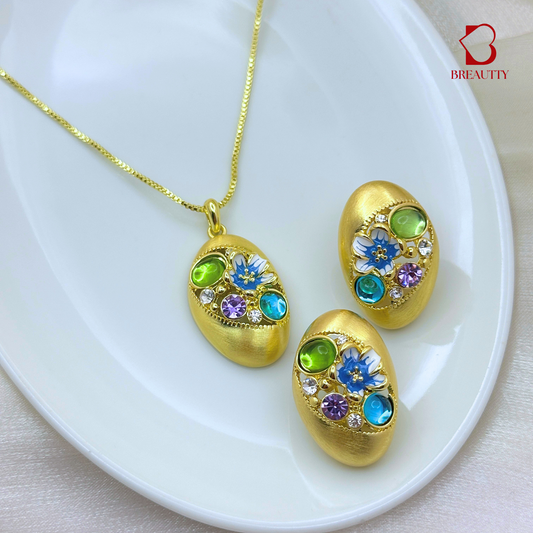 BREAUTTY ELEGANT MULTISTONE FLOWER BOUQUET PENDANT SET