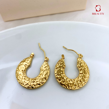 BREAUTTY 18K GOLD PLATED  TEXTURED GOLD HOOP EARRINGS