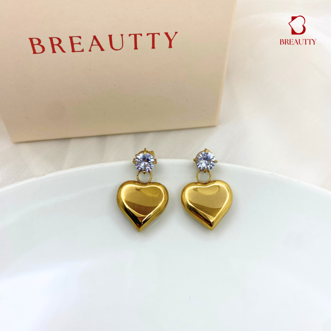 BREAUTTY 18K GOLD PLATED HEART SHAPE EARRINGS WITH SPARKLING CRYSTALS