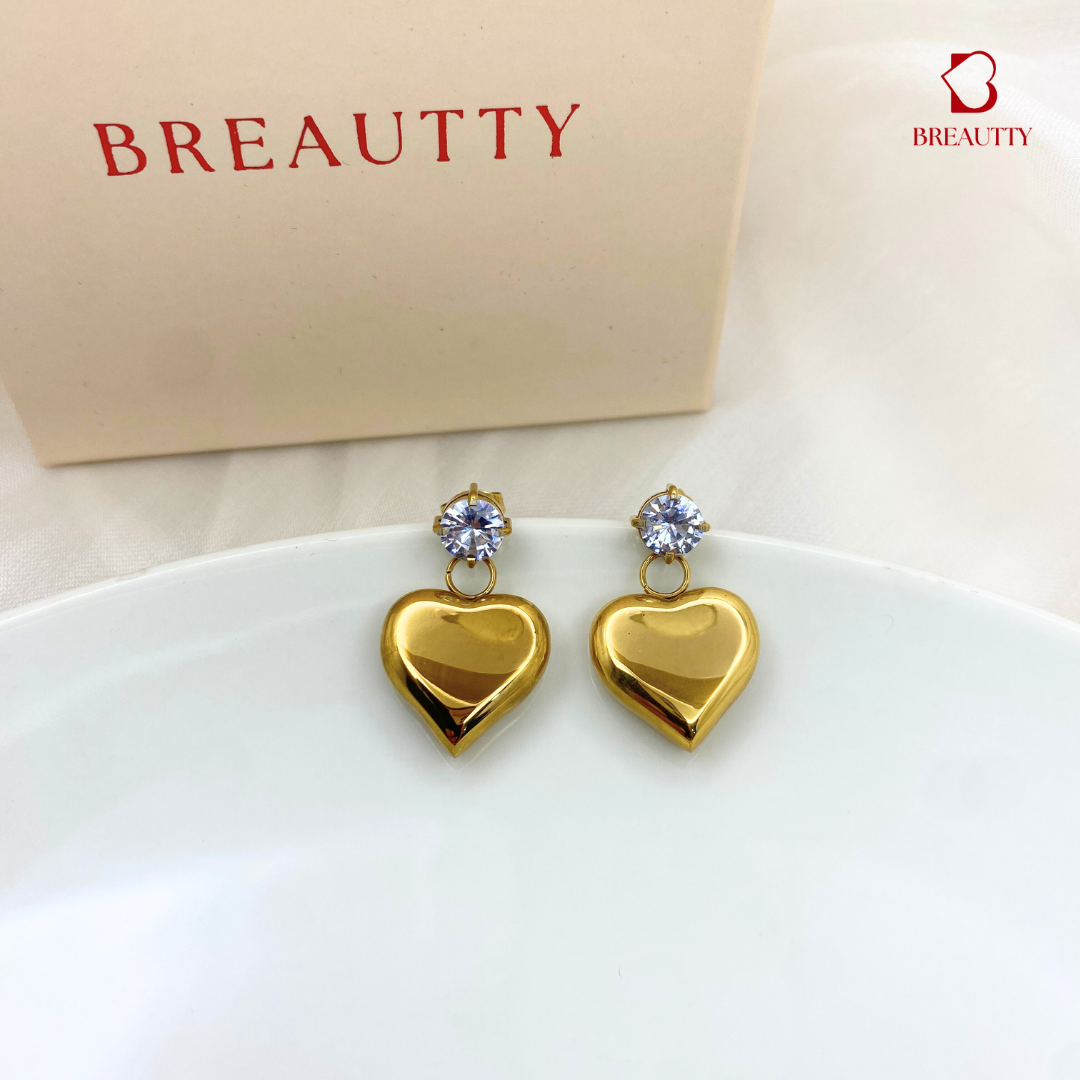 BREAUTTY 18K GOLD PLATED HEAR-SHAPE DROP EARRINGS WITH SPARKLING CRYSTALS