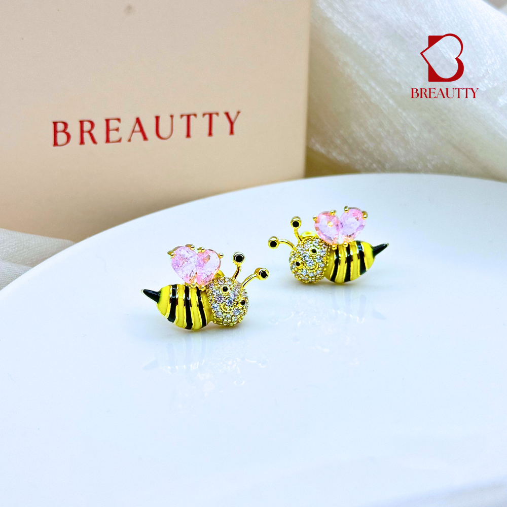 BREAUTTY HONEY BEE EARRINGS – 18K GOLD PLATED WITH PINK HEART WINGS