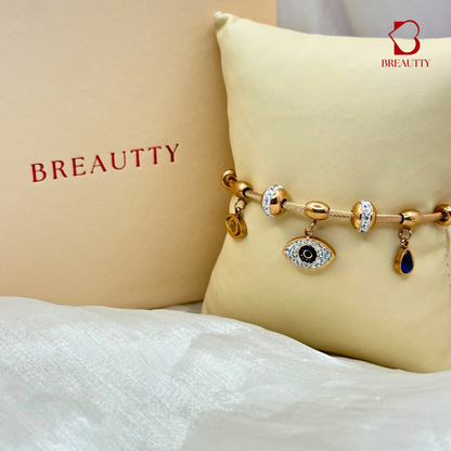 BREAUTTY EVIL EYE BANGLE STYLE BRACELET IN ROSE GOLD | ADJUSTABLE