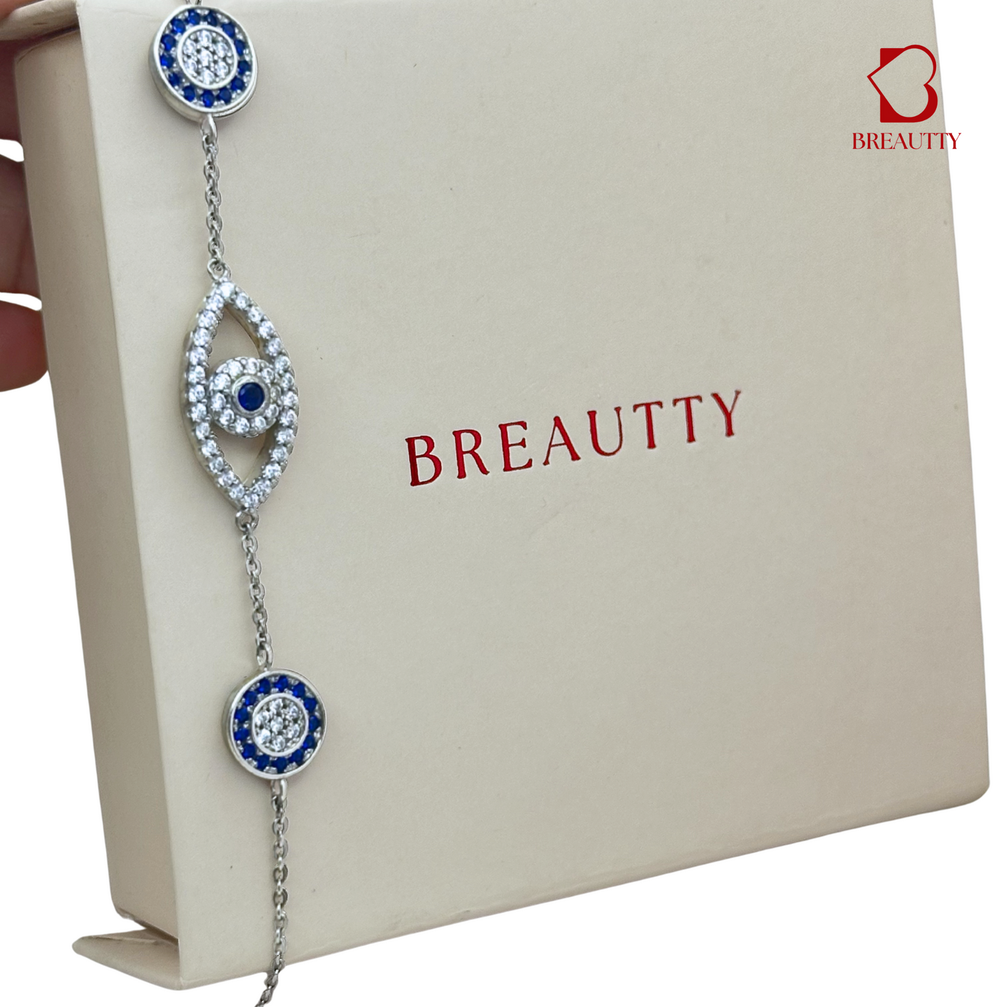 BREAUTTY EVIL EYE CHAKRA BRACELET IN 92.5 STERLING SILVER – PROTECTION & HEALING JEWELRY FOR GIFTING