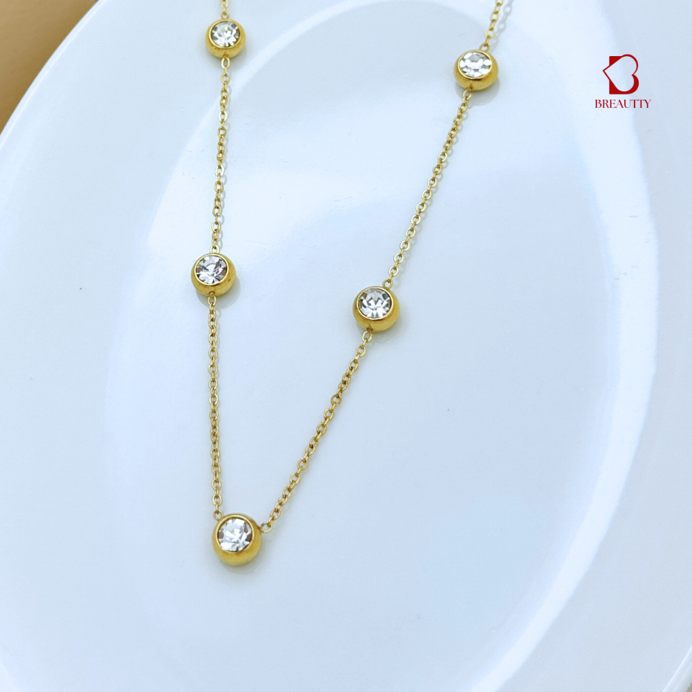 BREAUTTY 18K GOLD PLATED PEANUT CUT ZIRCONIA NECKLACE | WATERPROOF