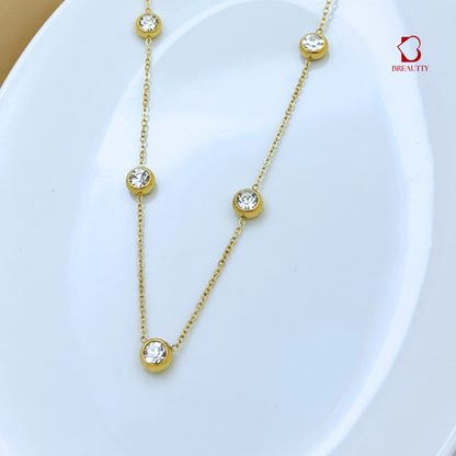 BREAUTTY 18K GOLD PLATED PEANUT CUT ZIRCONIA NECKLACE | WATERPROOF