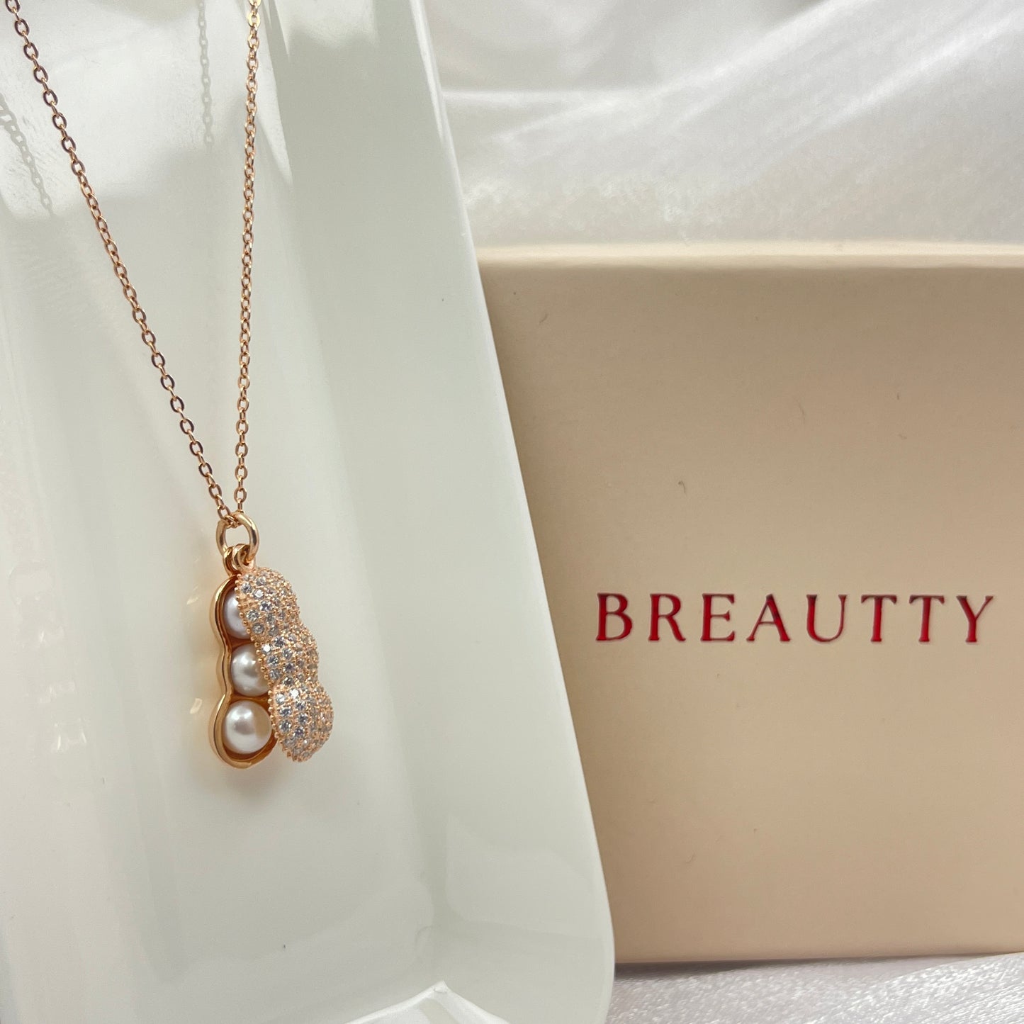 BREAUTTY 925 STERLING SILVER OPEN-ABLE PEANUT PENDANT CHAIN AND NECKLACE | ROSE GOLD PLATED