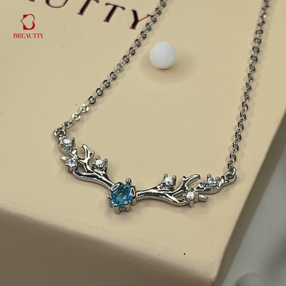 BREAUTTY 925 STERLING SILVER REINDEER NECKPIECE | BLUE CZ STONES | PERFECT CHRISTMAS GIFT