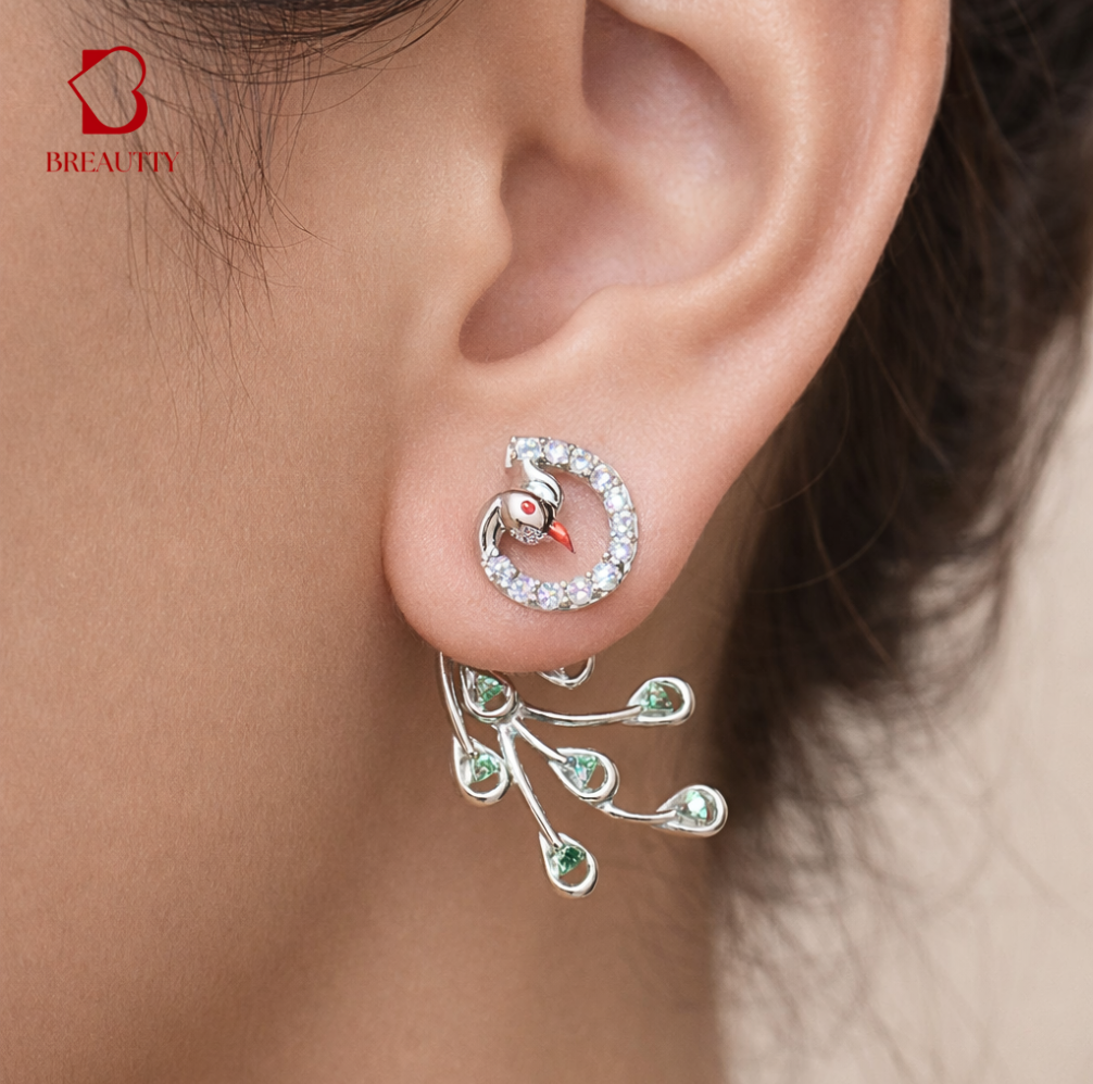 BREAUTTY 925 STERLING SILVER PEACOCK  EARRINGS | DAILY WEAR LUXURY