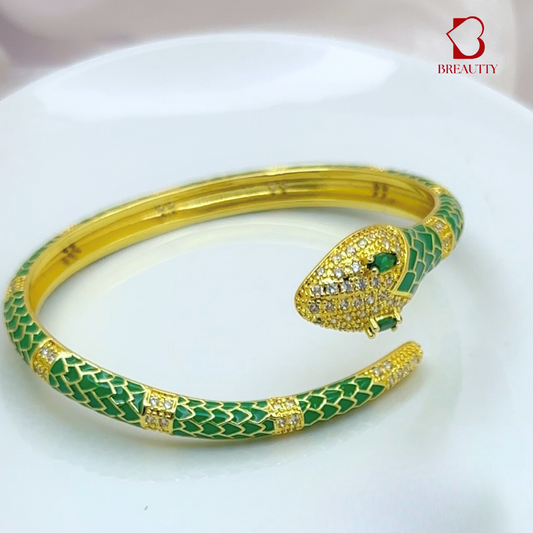 BREAUTTY 18K GOLD PLATED GREEN SNAKE ADJUSTABLE BRACELET FOR WOMEN – ZIRCON
