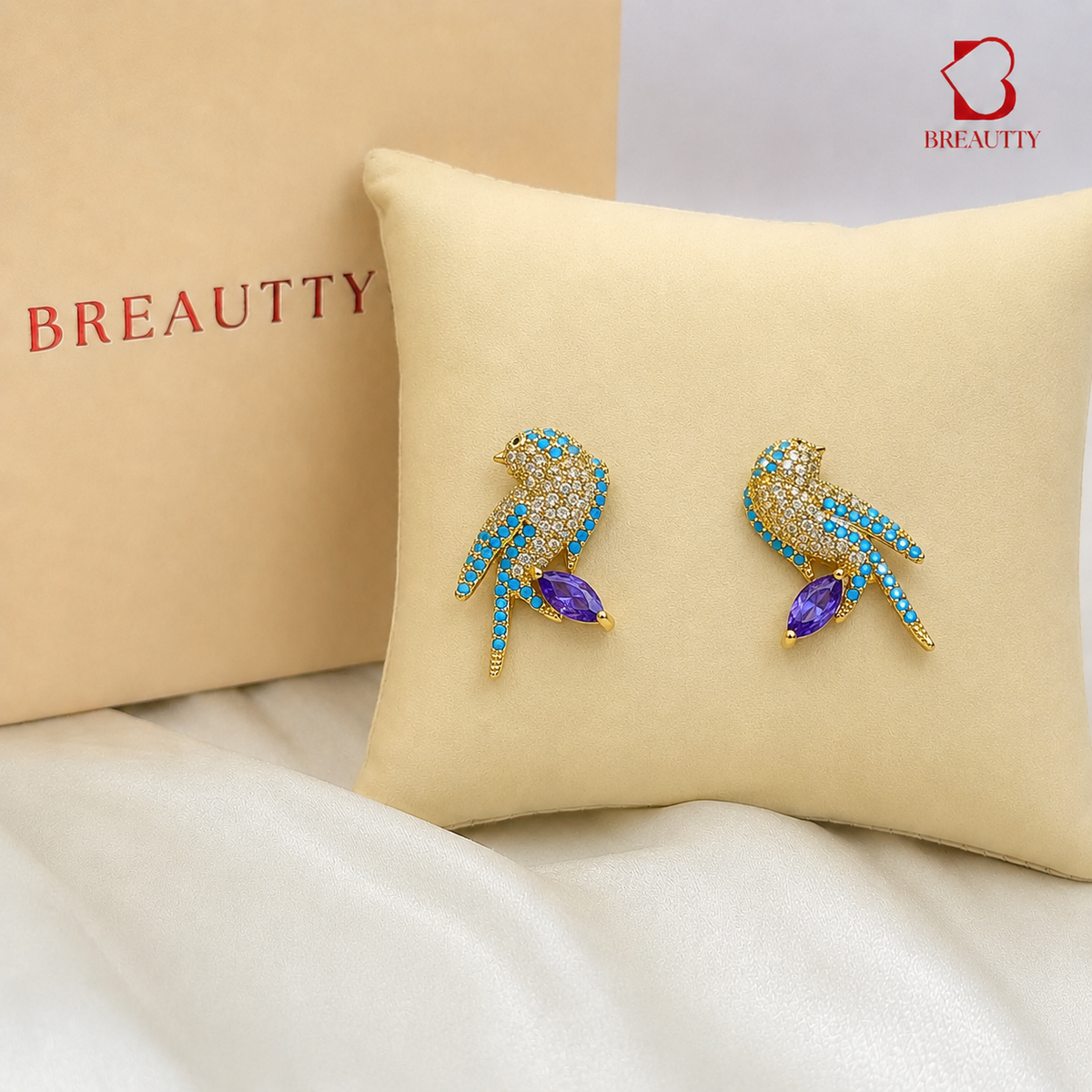 BREAUTTY REGAL WINGS BIRD EARRINGS  | GOLD PLATED BLUE CRYSTAL STATEMENT EARRINGS FOR WOMEN