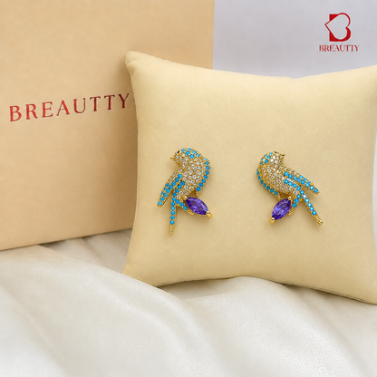 BREAUTTY REGAL WINGS BIRD EARRINGS  | GOLD PLATED BLUE CRYSTAL STATEMENT EARRINGS FOR WOMEN