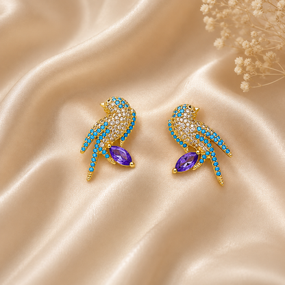 BREAUTTY REGAL WINGS BIRD EARRINGS  | GOLD PLATED BLUE CRYSTAL STATEMENT EARRINGS FOR WOMEN