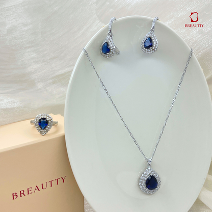 BREAUTTY 925 STERLING SILVER DROPLET BLUE STONE PENDANT SET