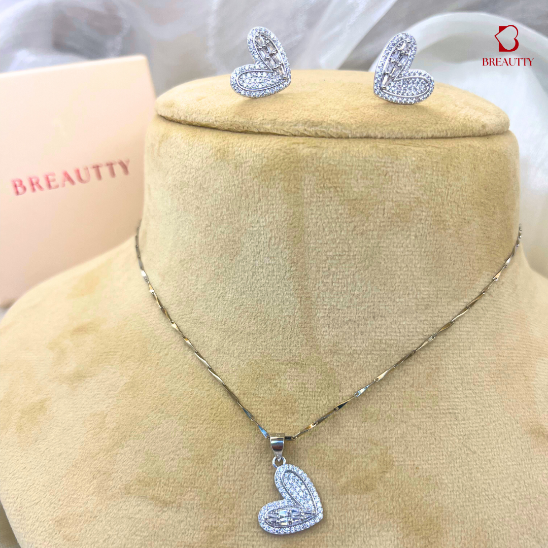 BREAUTTY KOREAN HEART CHARM PENDANT SET WITH EARRINGS