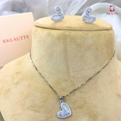 BREAUTTY KOREAN HEART CHARM PENDANT SET WITH EARRINGS