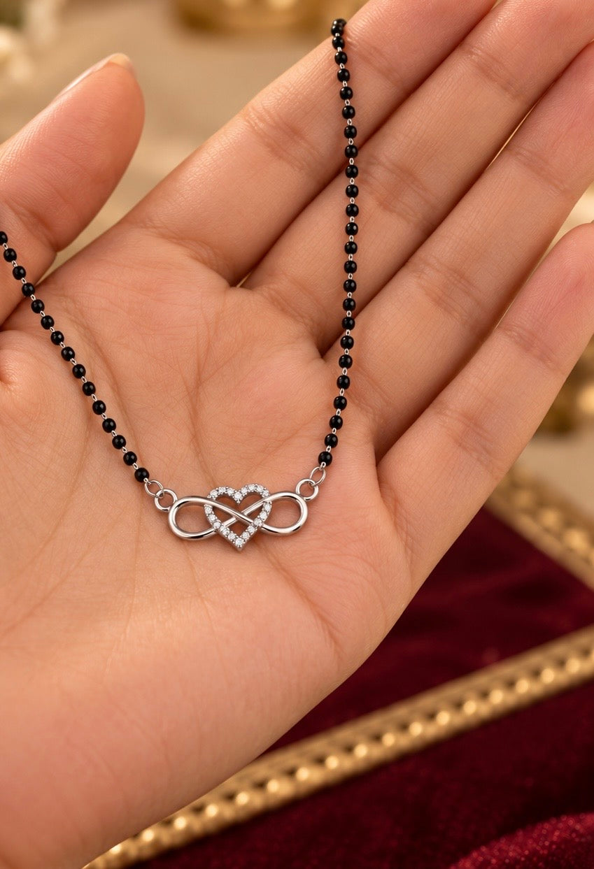 BREAUTTY 92.5 STERLING SILVER INFINITE HEART MANGALSUTRA | LIGHTWEIGHT SILVER MANGALSUTRA
