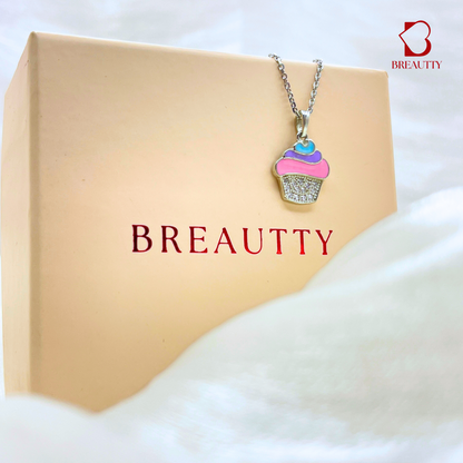 BREAUTTY CUPCAKE SILVER NECKPIECE FOR GIRLS - 925 STERLING SILVER PENDANT FOR KIDS