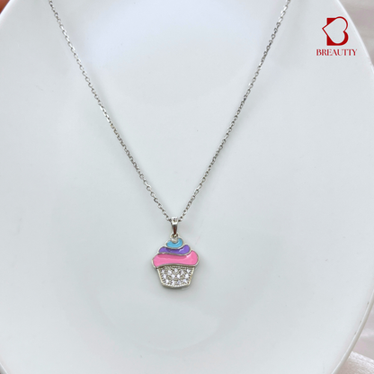 BREAUTTY CUPCAKE SILVER NECKPIECE FOR GIRLS - 925 STERLING SILVER PENDANT FOR KIDS
