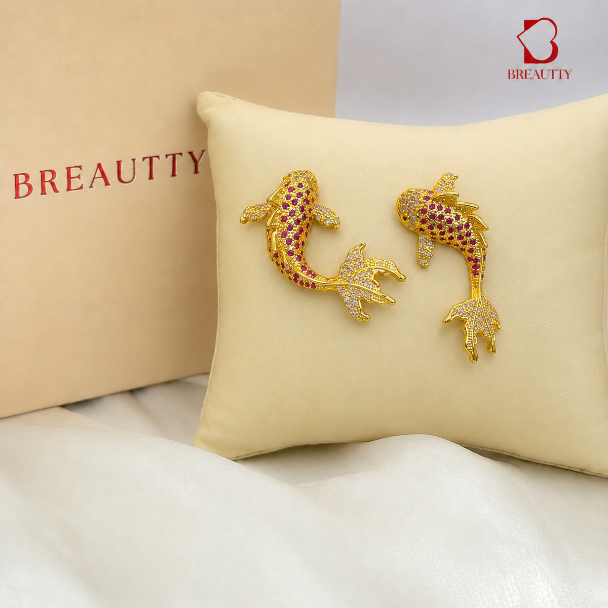 BREAUTTY MISS ROYAL KOI FISH EARRINGS – GOLD PLATED CRYSTAL STATEMENT EARRINGS FOR WOMEN
