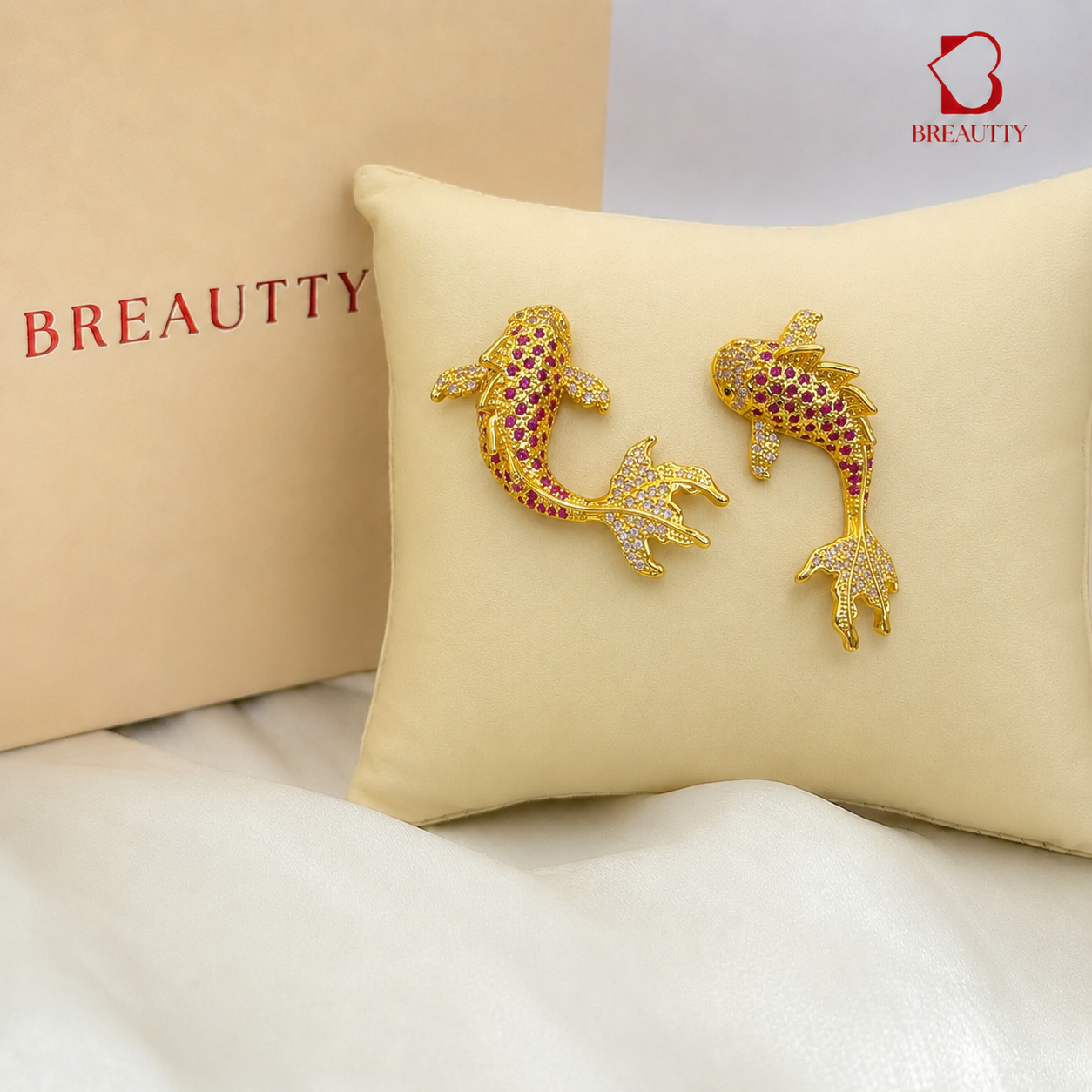 BREAUTTY MISS ROYAL KOI FISH EARRINGS – GOLD PLATED CRYSTAL STATEMENT EARRINGS FOR WOMEN