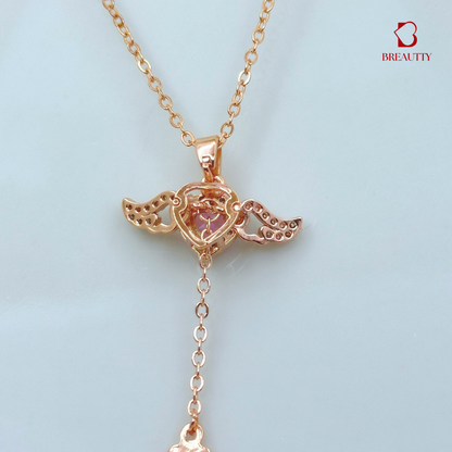 BREAUTTY 18K ROSE GOLD WISH WING PENDANT CHAIN – PINK HEART EDITION