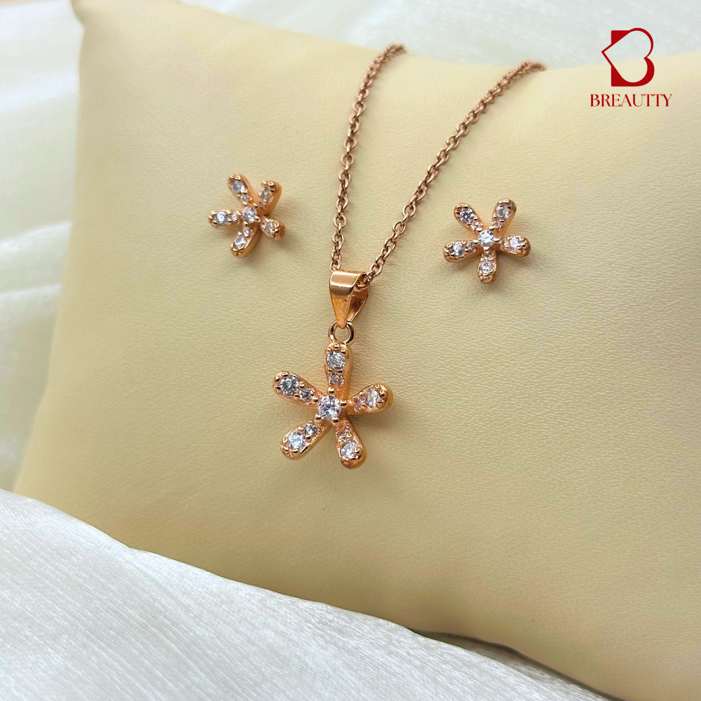 BREAUTTY BLOSSOM ROSE GOLD FLOWER PENDANT SET