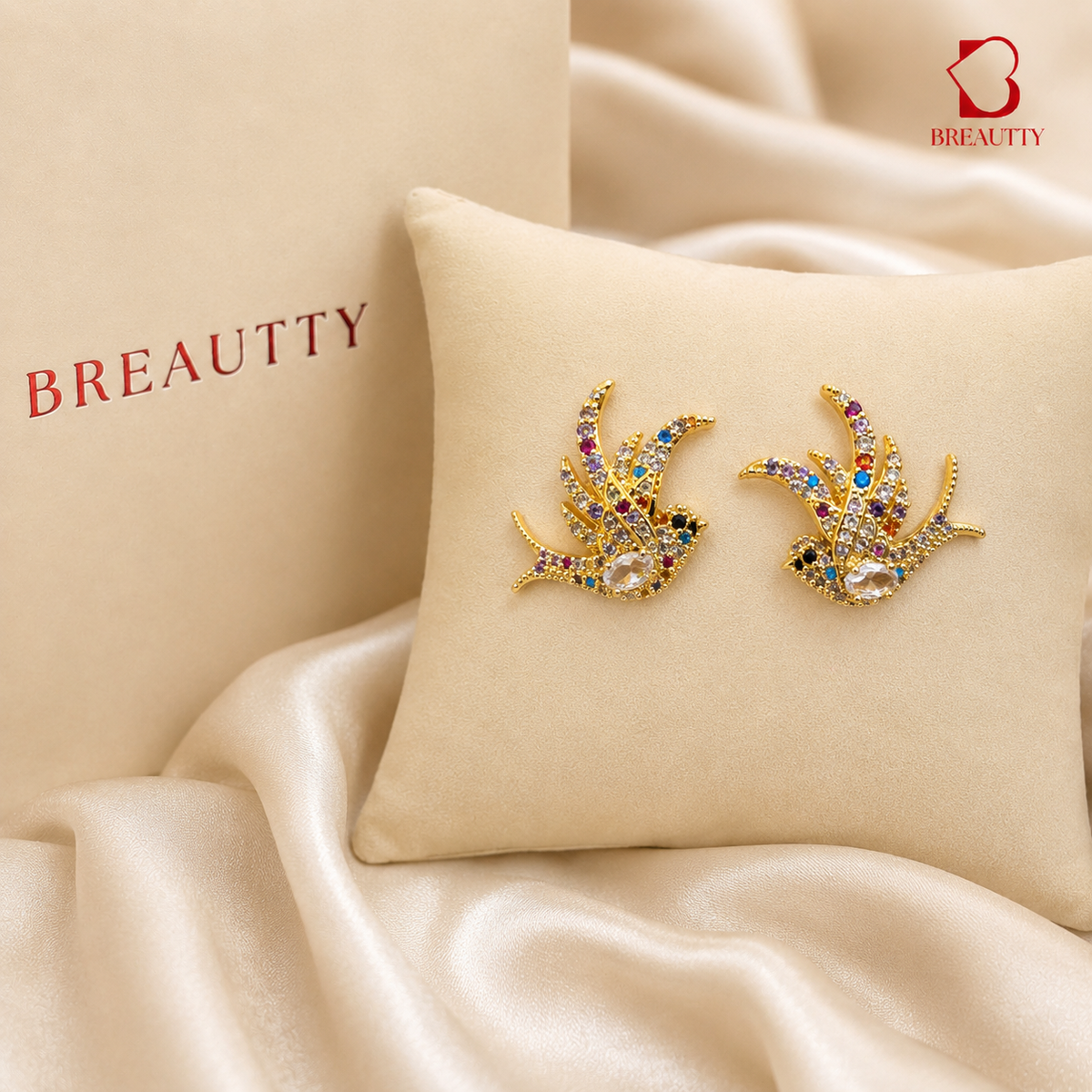 BREAUTTY MULTICOLOR BIRD CRYSTAL STUD EARRINGS FOR WOMEN
