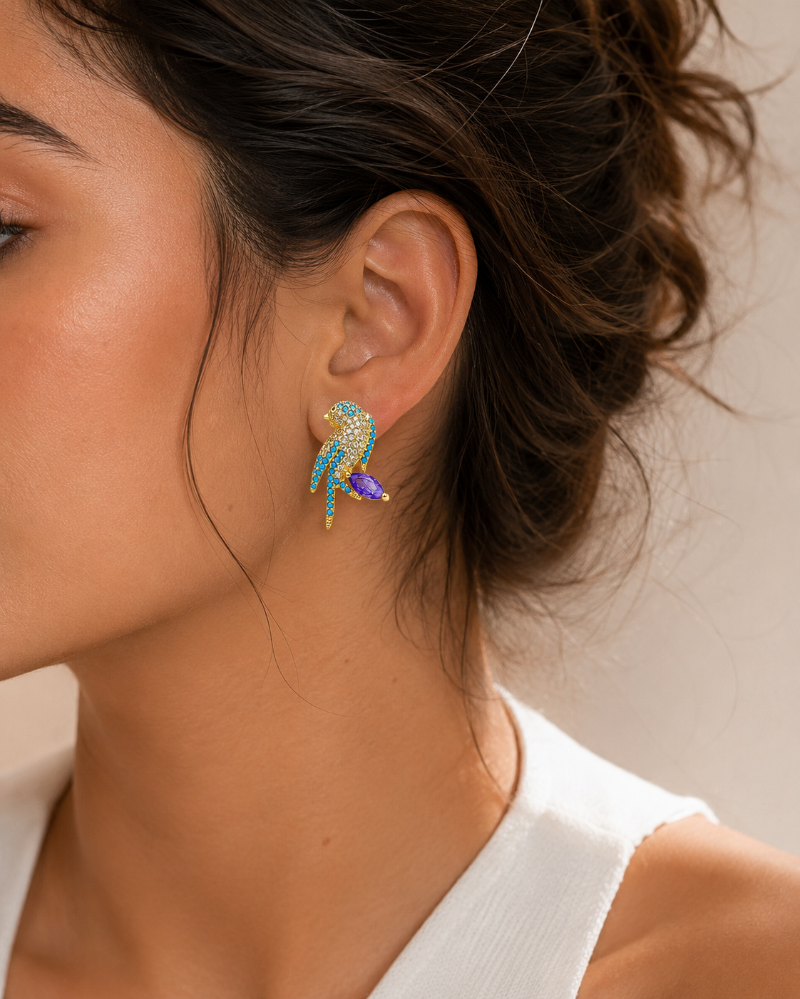 BREAUTTY REGAL WINGS BIRD EARRINGS  | GOLD PLATED BLUE CRYSTAL STATEMENT EARRINGS FOR WOMEN