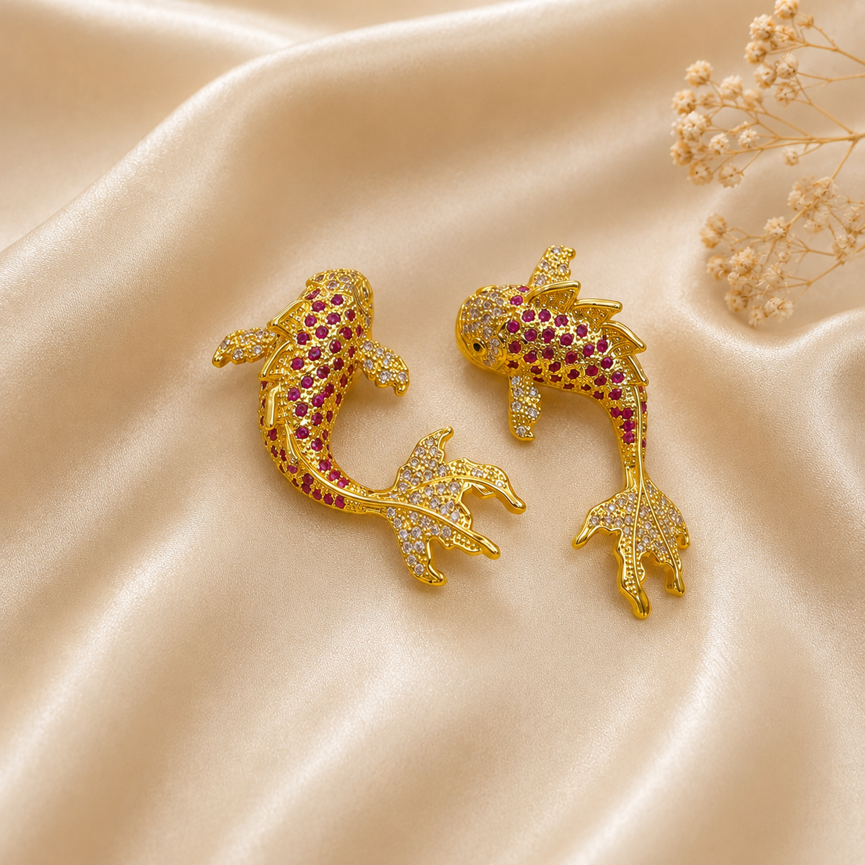 BREAUTTY MISS ROYAL KOI FISH EARRINGS – GOLD PLATED CRYSTAL STATEMENT EARRINGS FOR WOMEN