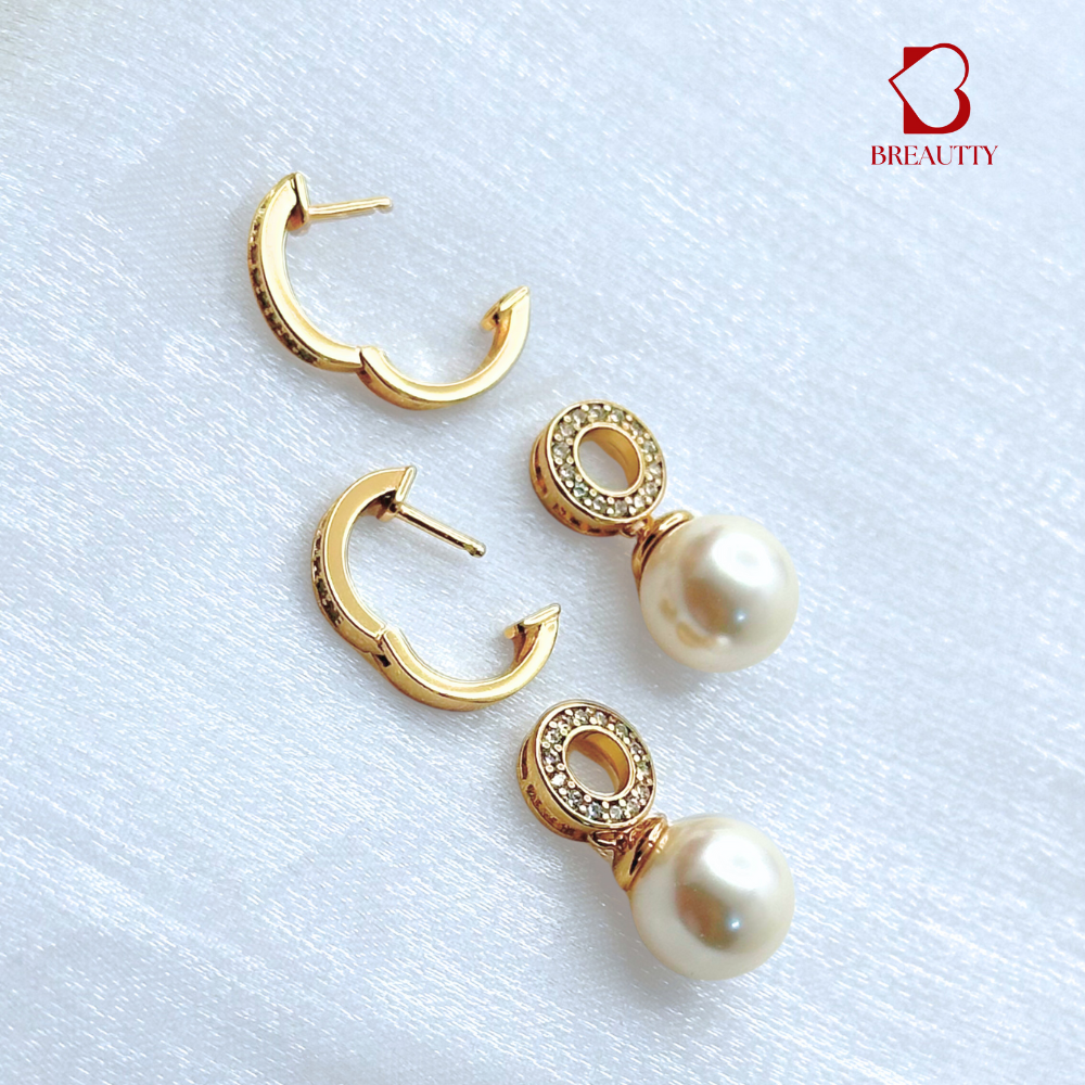 BREAUTTY PEARL AURA EARRINGS – ELEGANT GOLD PLATED DROP DESIGN FOR WOMEN