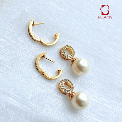 BREAUTTY PEARL AURA EARRINGS – ELEGANT GOLD PLATED DROP DESIGN FOR WOMEN