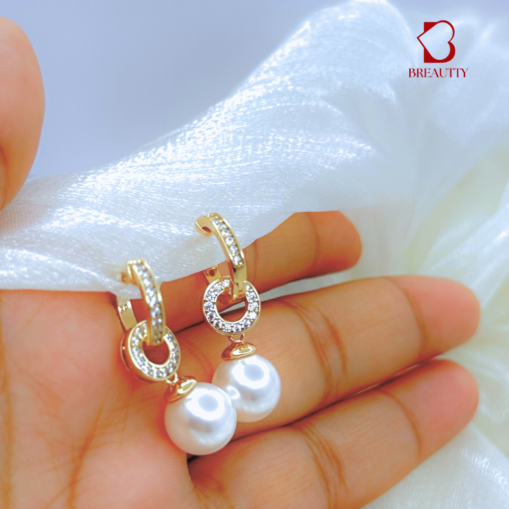 BREAUTTY PEARL AURA EARRINGS – ELEGANT GOLD PLATED DROP DESIGN FOR WOMEN