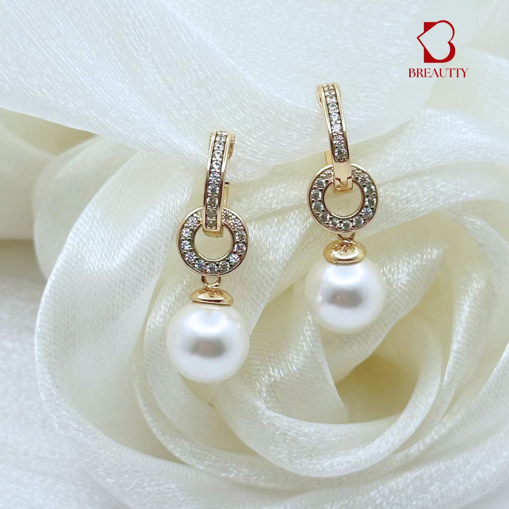 BREAUTTY PEARL AURA EARRINGS – ELEGANT GOLD PLATED DROP DESIGN FOR WOMEN