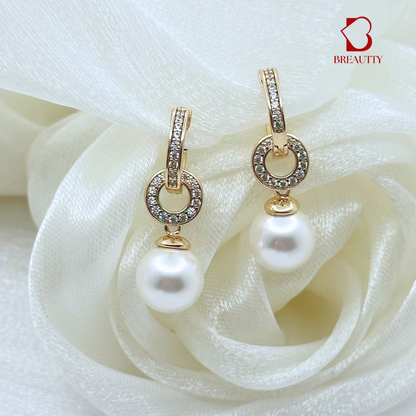 BREAUTTY PEARL AURA EARRINGS – ELEGANT GOLD PLATED DROP DESIGN FOR WOMEN